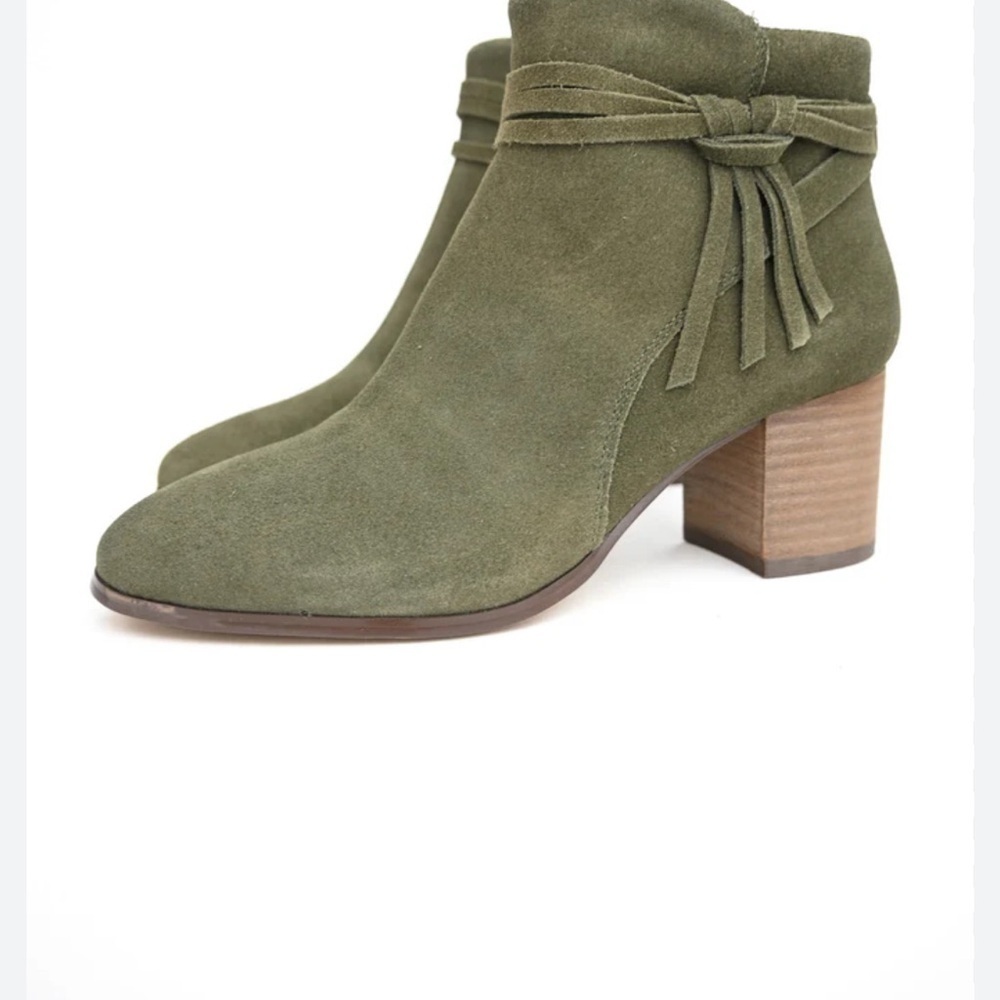 Olive Green Jenna Suede Ankle Boots by Violet & Red-Size 8M
